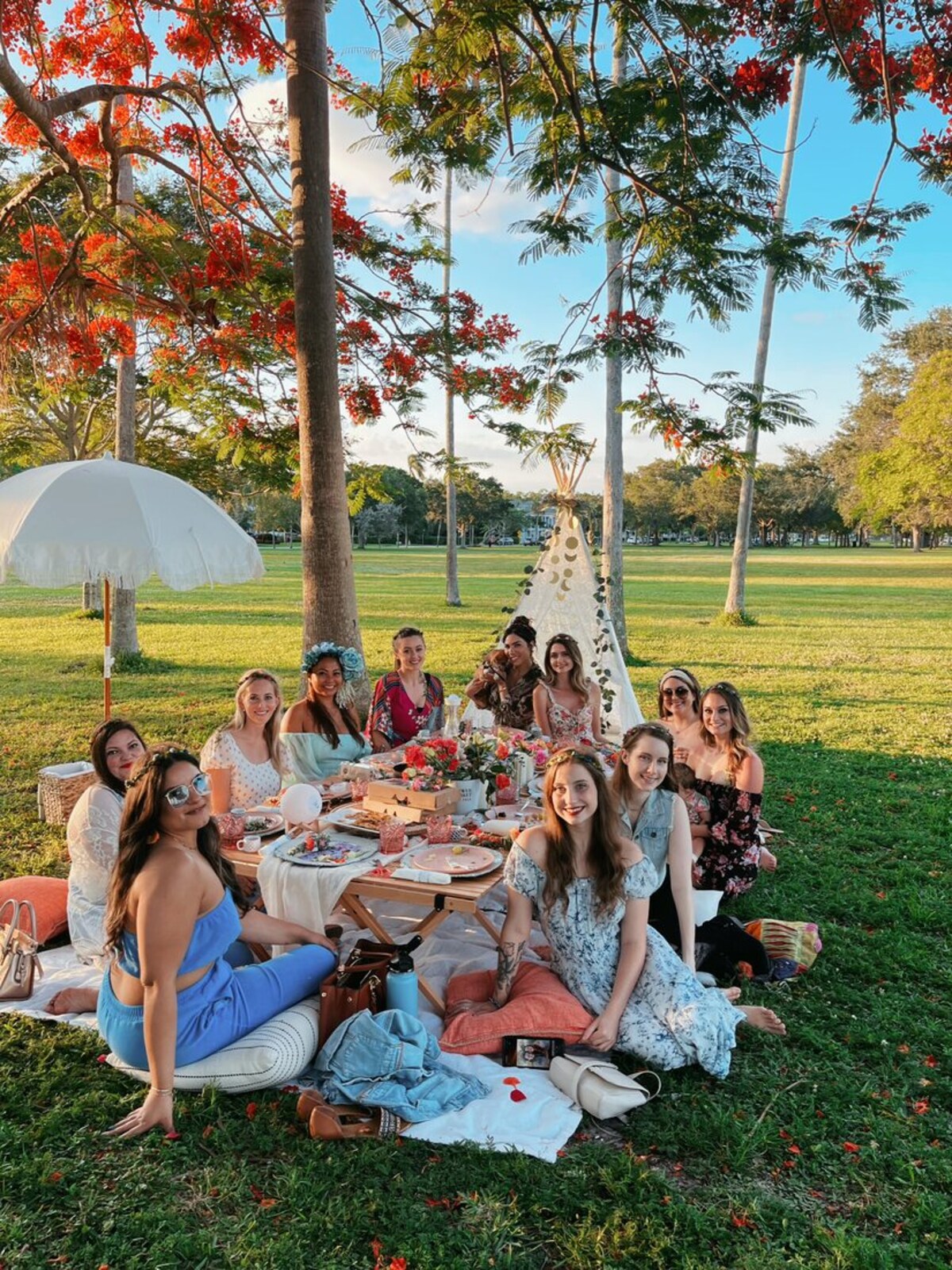 Women gathered in the park